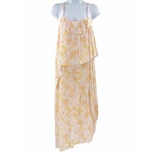 Y2K Lewit Midi Dress 10 Asymmetrical Floral Yellow Sleeveless Coquette Fairy